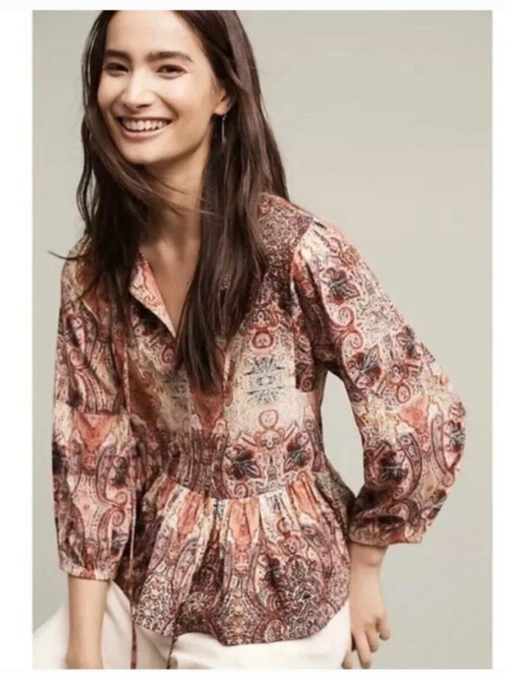 Anthropologie Raga Evalona Peasant Boho Peplum Blouse Size Small